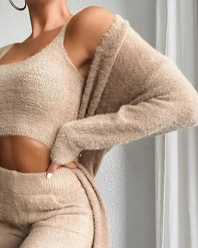 3 - Piece Fuzzy Fleece Loungewear Set - ZENOVA